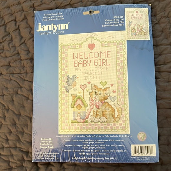 New in Package - Janlynn Counted Cross Stitch Kit - Welcome Baby Girl - Picture 2 of 6
